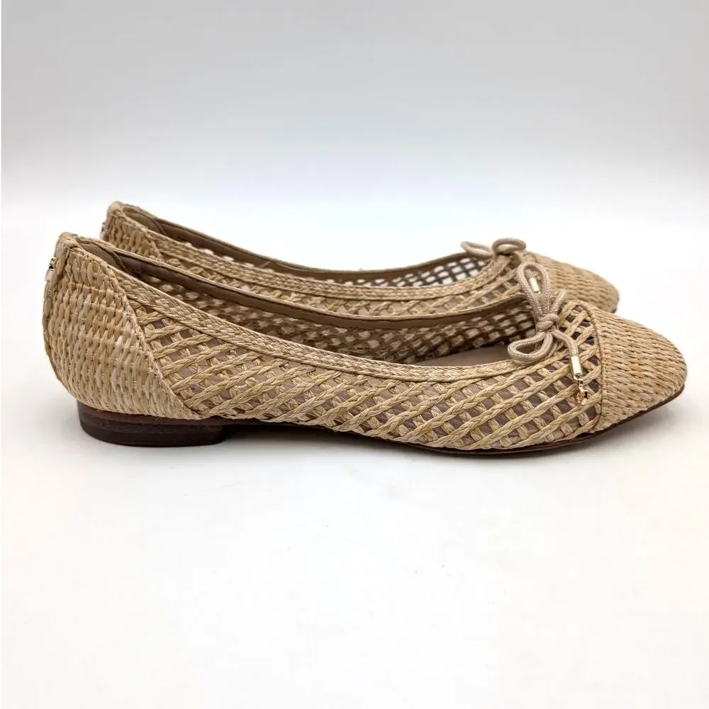 Sam Edelman May Ballet Flat Bow Detail Women's Woven Raffia Size US7 EU37.5